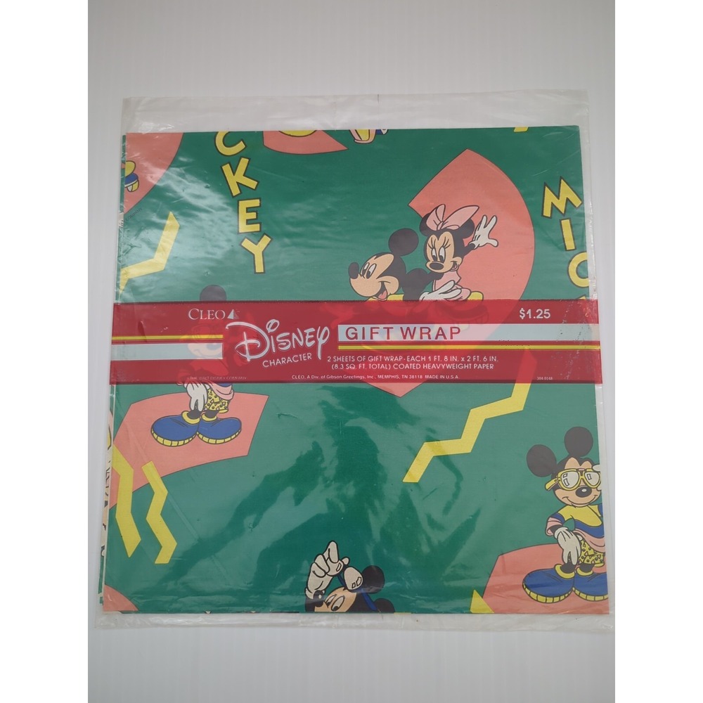 Vintage 80's Disney Gift Wrap by‎ Cleo - (2) 20x30" Sheets - Mickey Minnie Mouse